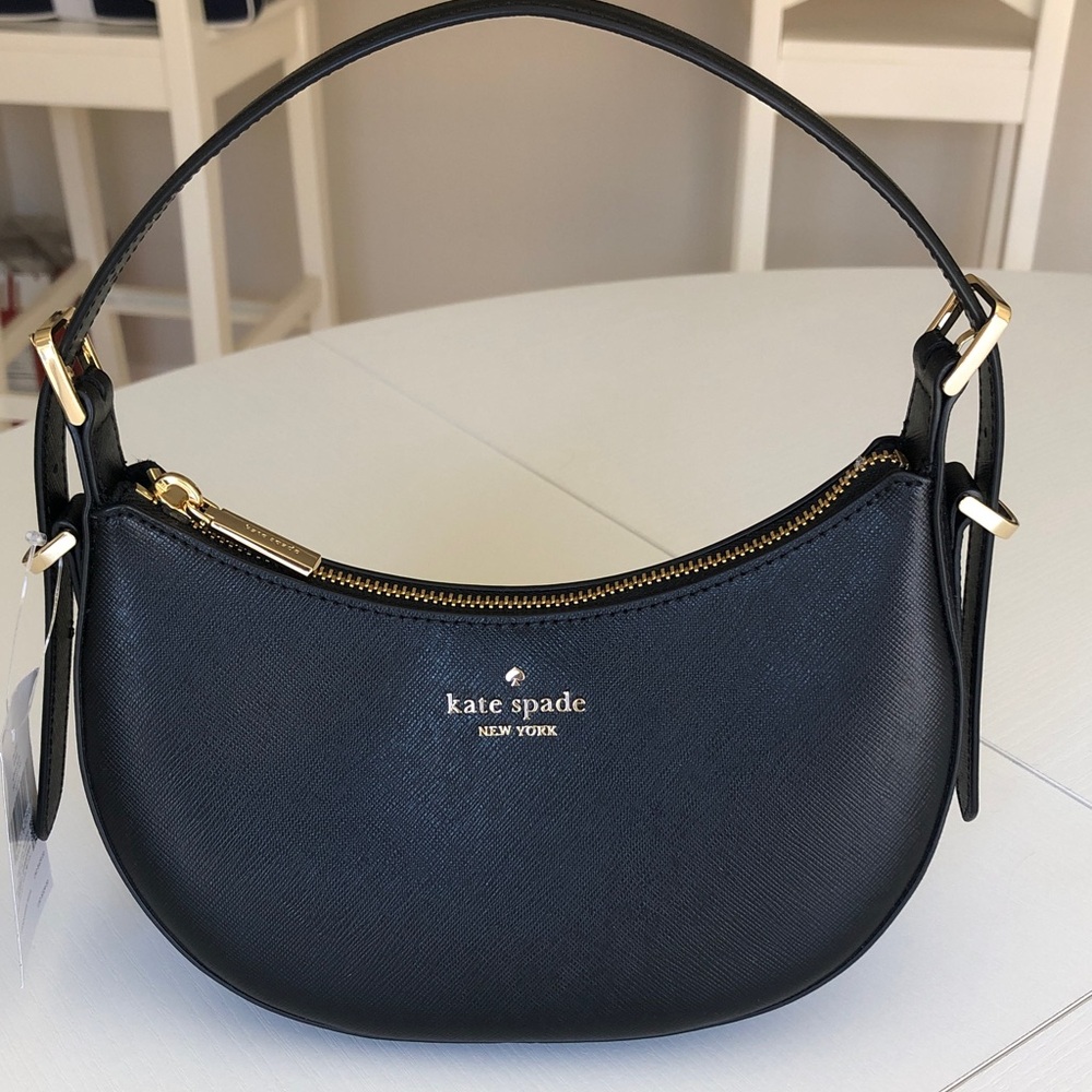 NWT KATE SPADE Madison Black Crescent Leather Shoulder Bag with crossbody NEW